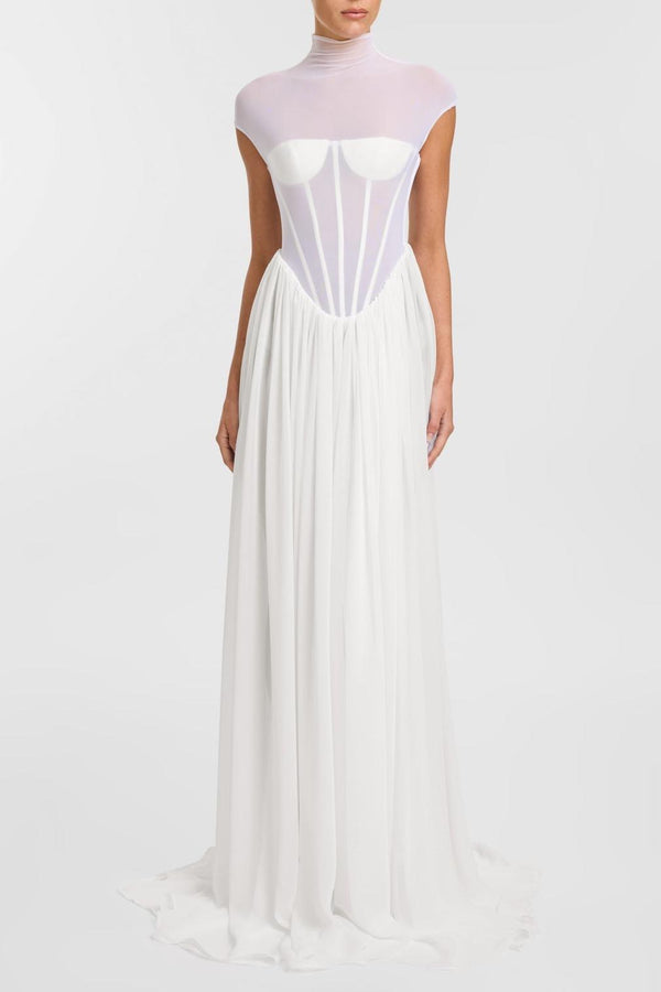Rosara Corset Mesh Maxi Dress
