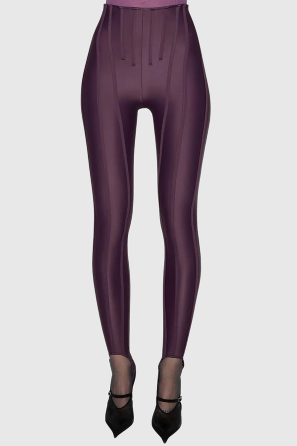 Rosina Panelled Corseted Leggings - Wine