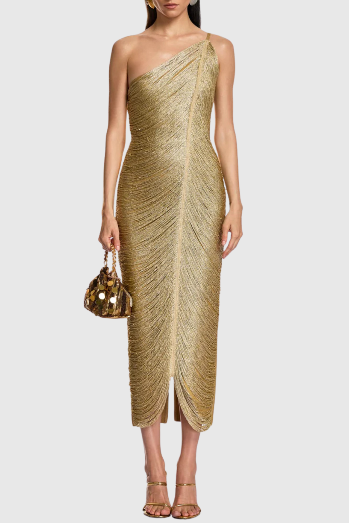 Roweia One Shoulder Fringe Midi Bandage Dress – SeenSense