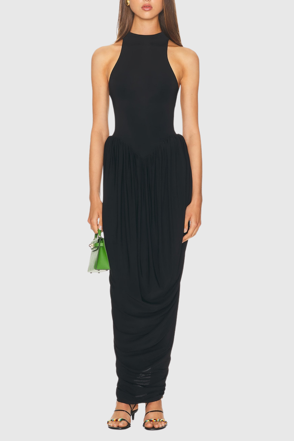Doyle Sleeveless Ruched Maxi Dress-Black