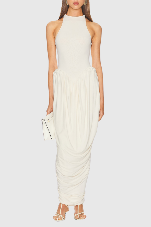 Doyle Sleeveless Ruched Maxi Dress - White