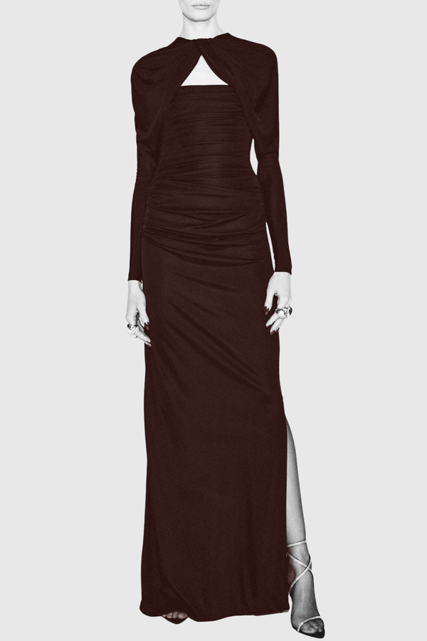 Sacha Cutout Ruched Maxi Dress - Brown