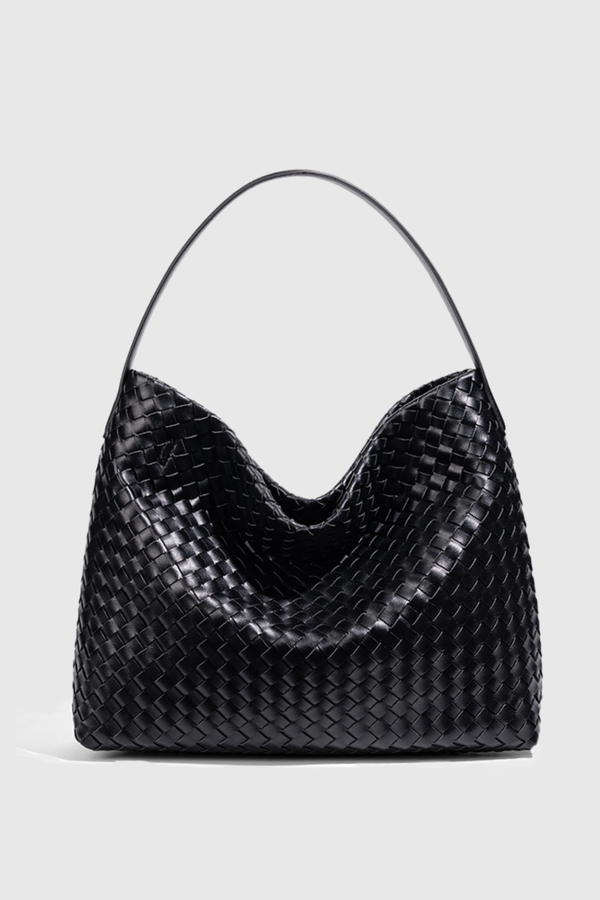Samiya Leather Woven Tote Bag - Black