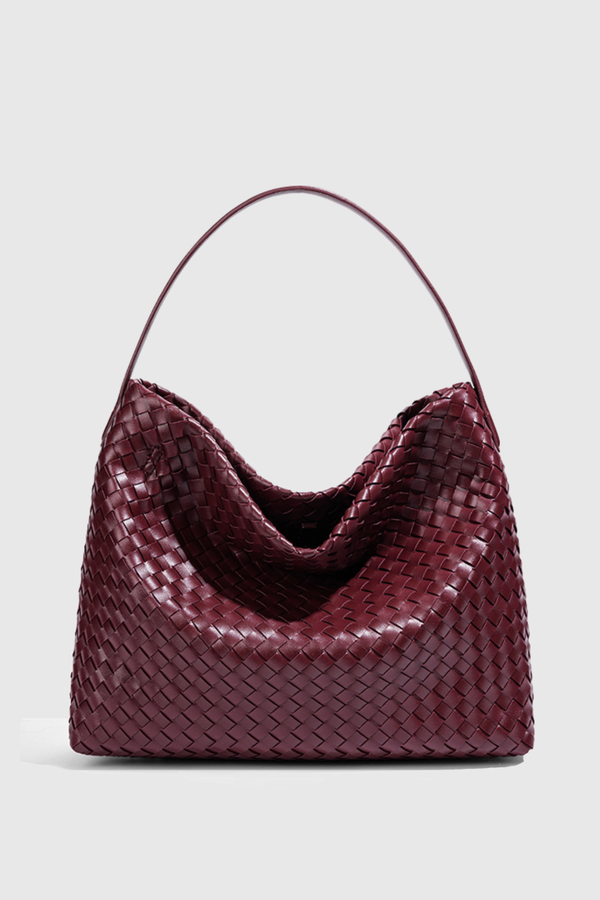 Samiya Leather Woven Tote Bag - Wine