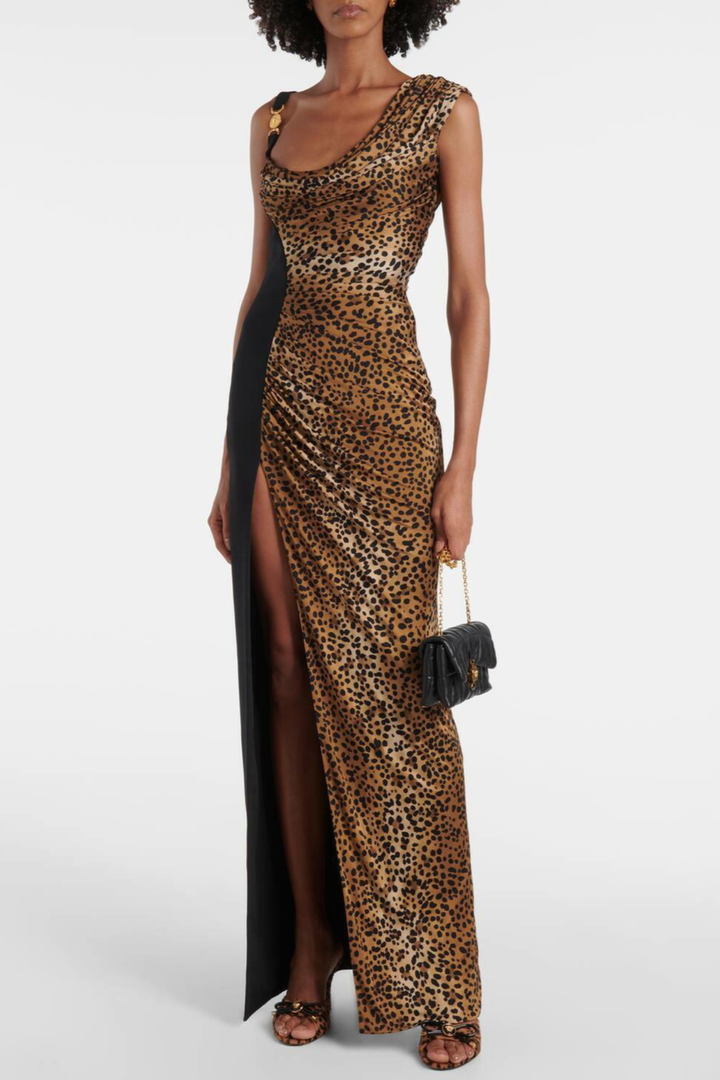Sayera Leopard Ruched Maxi Dress – SeenSense