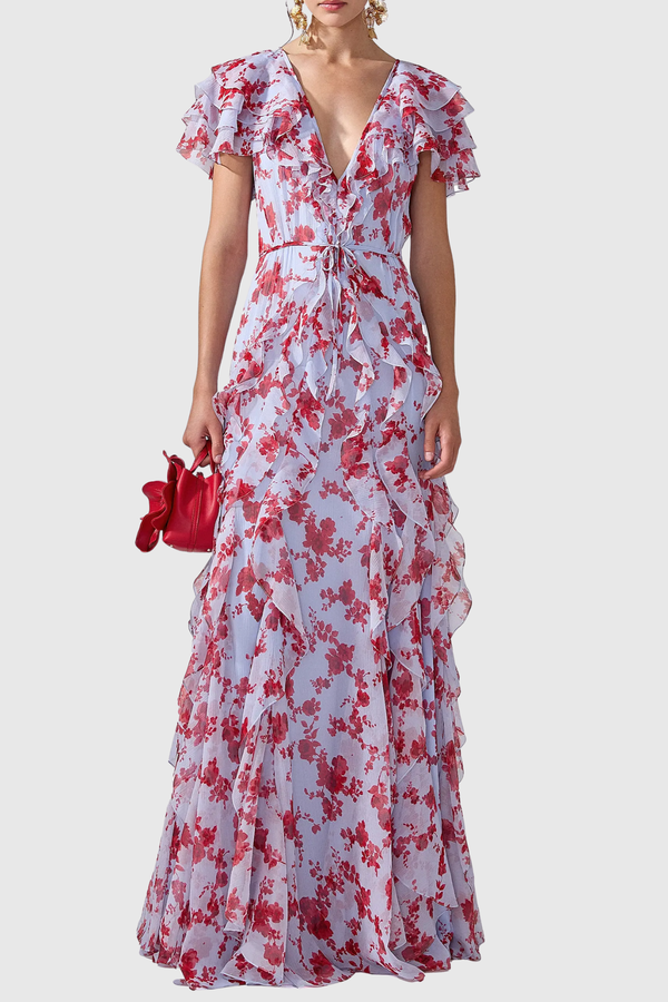Shaka Floral Print Ruffle Maxi Dress