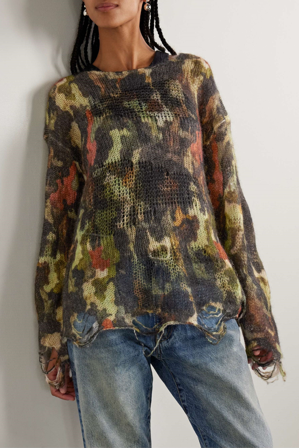 Shirla Distressed Camouflage Knit Sweater