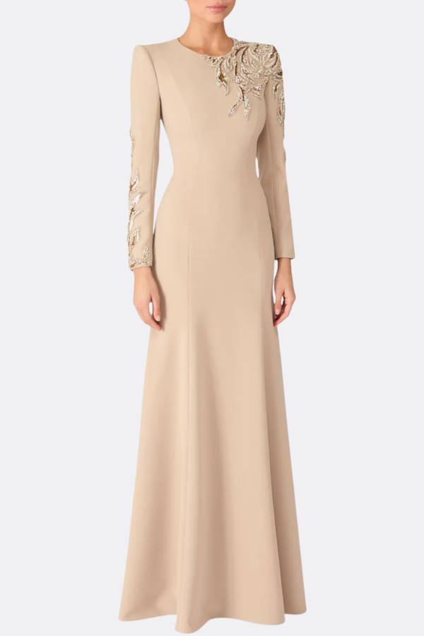 Sigria Crystal Leaf-embellished Maxi Dress - Beige
