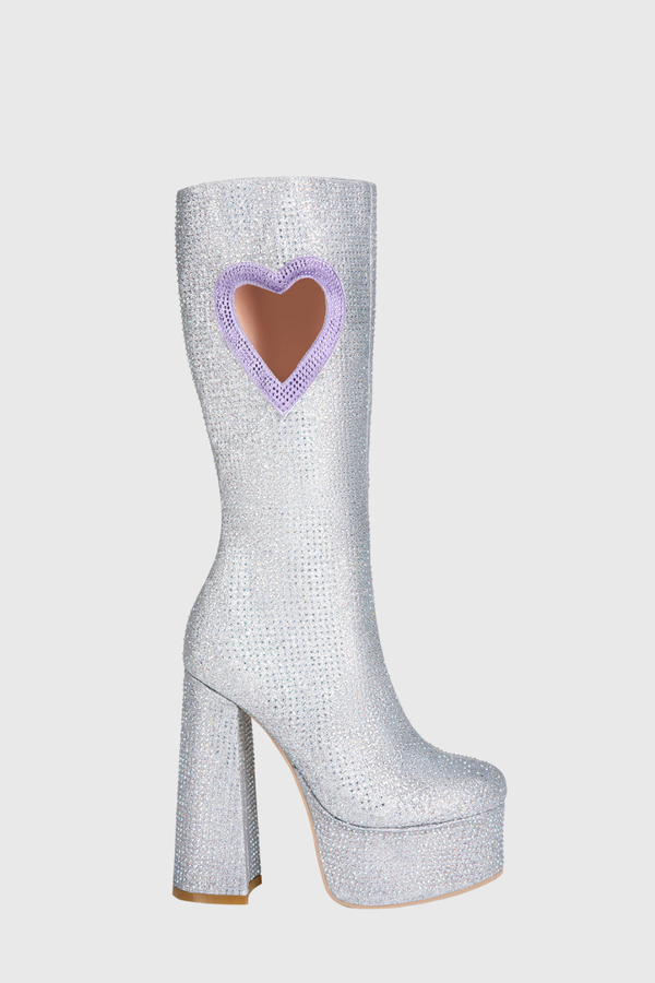 Staya Rhinestone Heart Chunky Heel Platform Boots