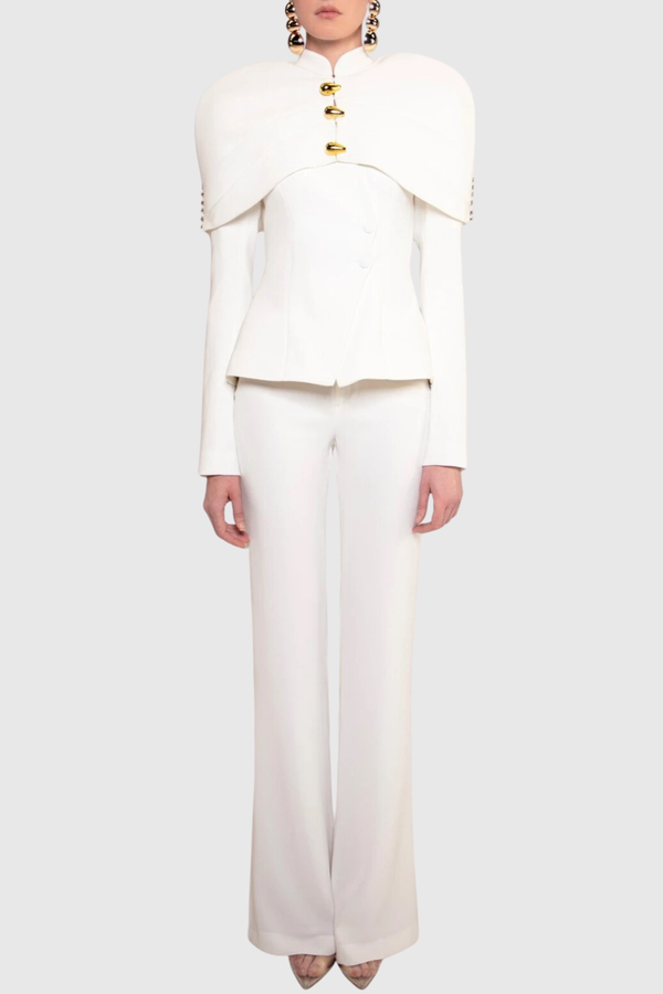 Suza Ruched Shawl Jacket - White