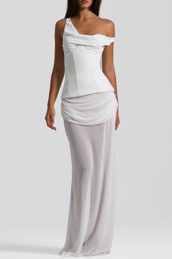 Tafari Off Shoulder Corset Ruched Maxi Dress - White