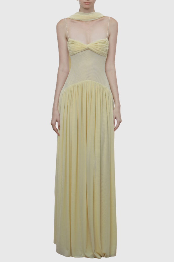 Tasmia Mesh Strapless Maxi Dress - Yellow