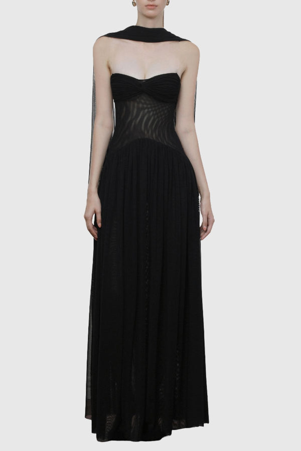 Tasmia Mesh Strapless Maxi Dress - Black