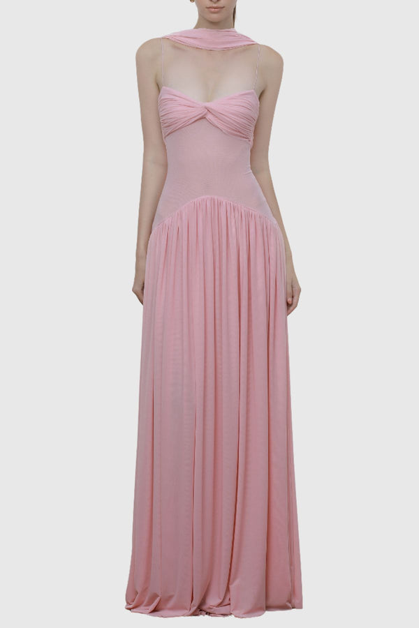 Tasmia Mesh Strapless Maxi Dress - Pink