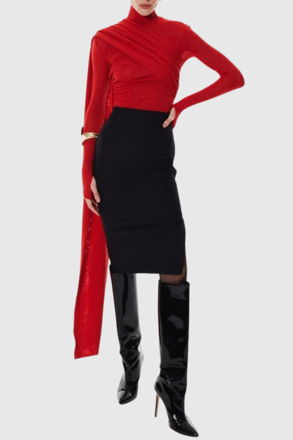 Telaka Asymmetric Mesh Wrap Top - Red