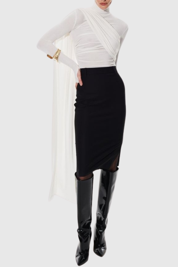 Telaka Asymmetric Mesh Wrap Top - White