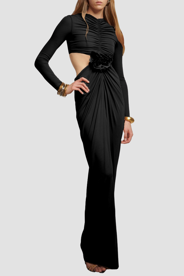 Tibera Floral Cutout Ruched Maxi Dress - Black