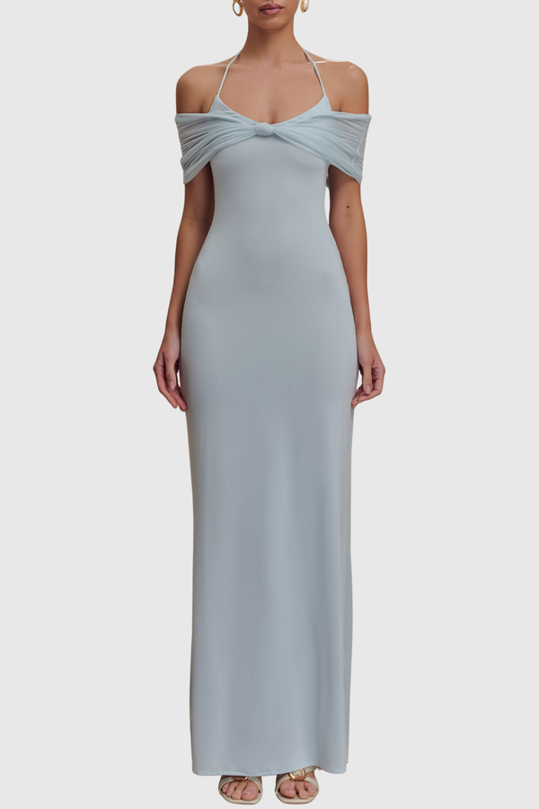 Tidiana Mesh Off Shoulder Maxi Dress - Blue