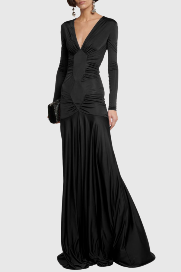 Tilly Ruched Maxi Dress - Black