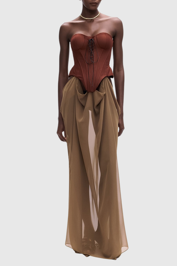 Tizoc Strapless Corset Lace Up Maxi Dress