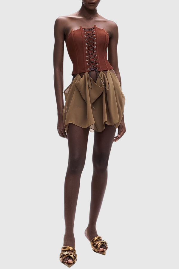 Tizoc Strapless Corset Lace Up Mini Dress