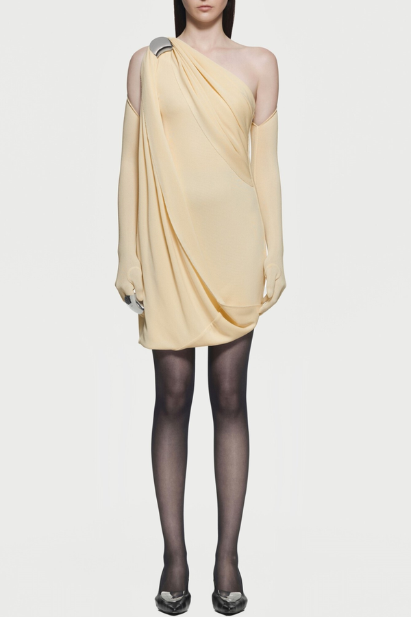 Tobala One Shoulder Asymmetrical Draped Mini Dress - Yellow
