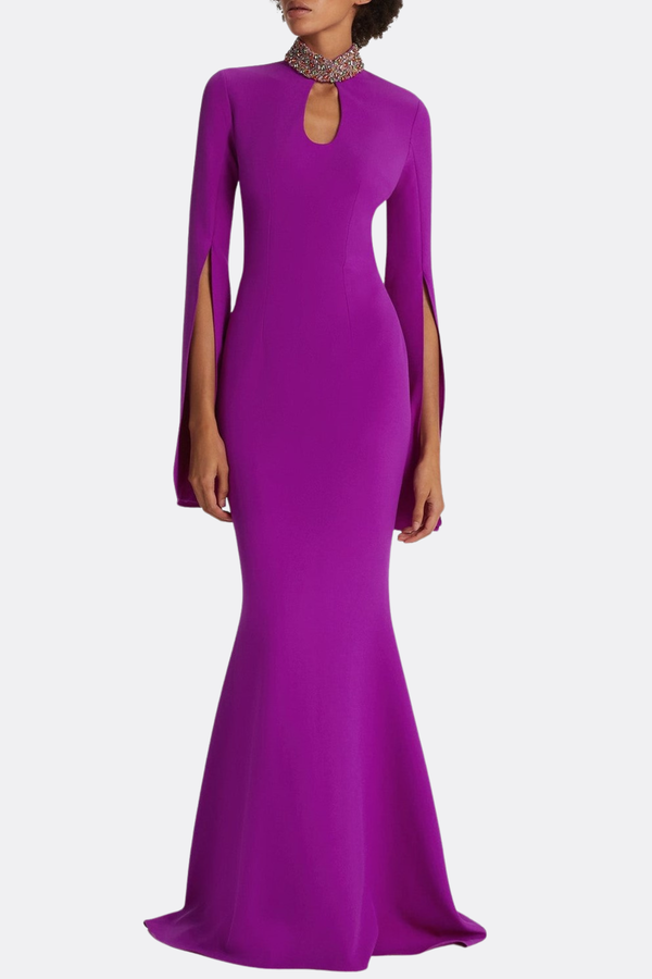 Tuliay Diamante  Embellished Cutout Maxi Dress - Purple Red
