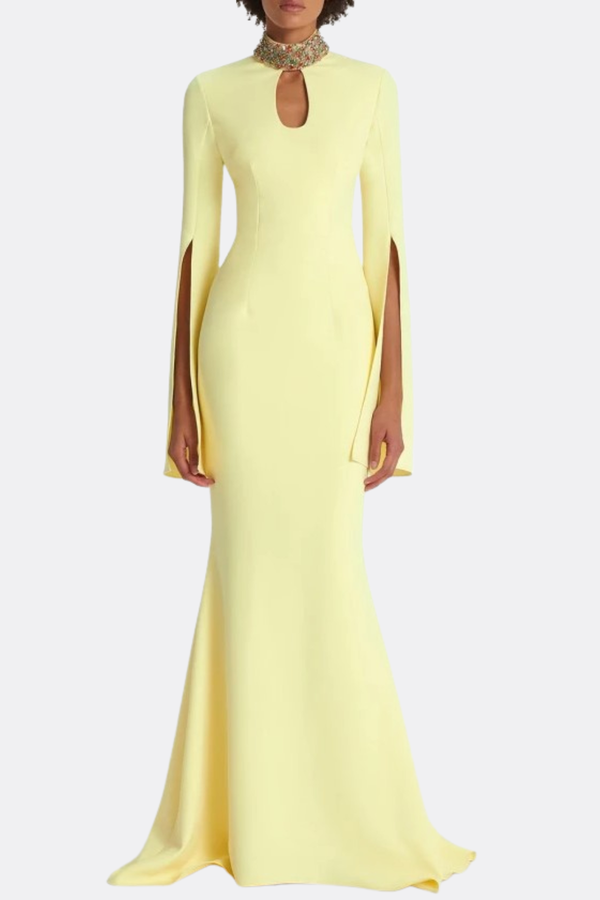 Tuliay Diamante  Embellished Cutout Maxi Dress - Yellow