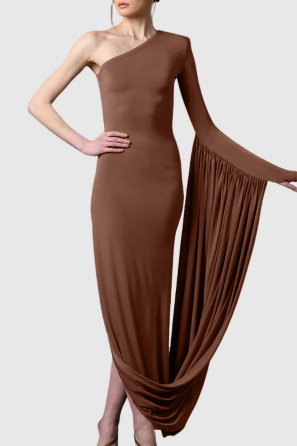 Yanira One Shoulder Draped Midi Dress