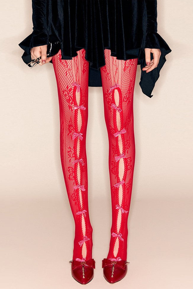 Yara Bowknot Fishnet Stockings - Red – SeenSense