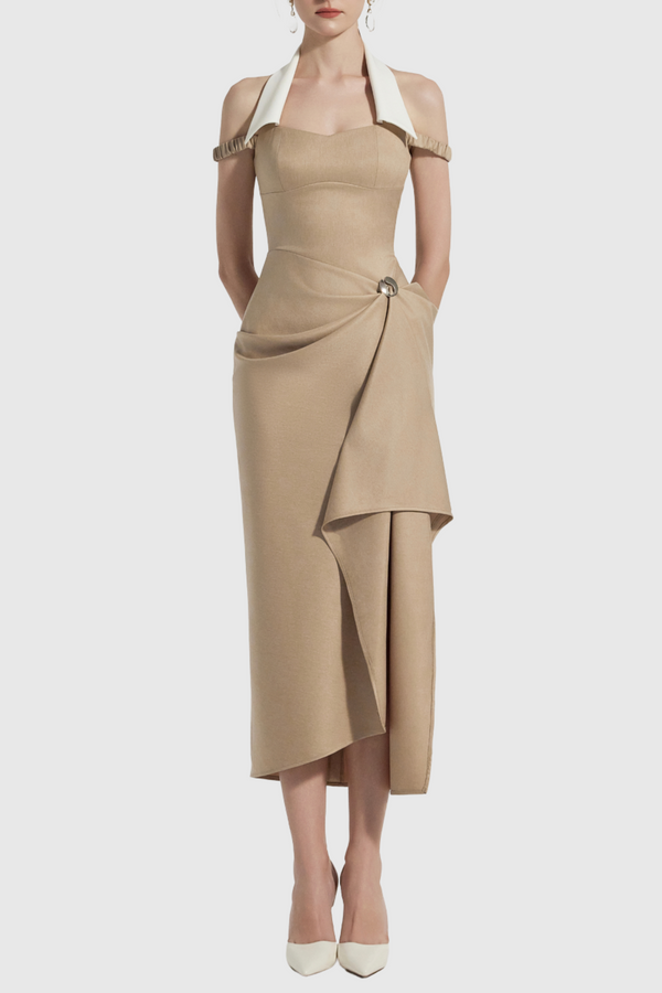 Yarin Collar Draped Midi Dress