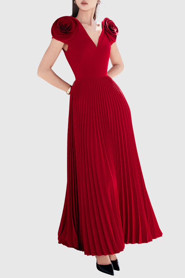Yarra Rose Pleated Midi Dress - Red