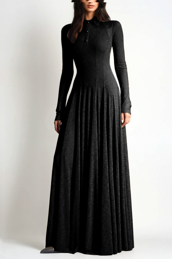 Zafira Long Sleeve Knit Maxi Dress - Black