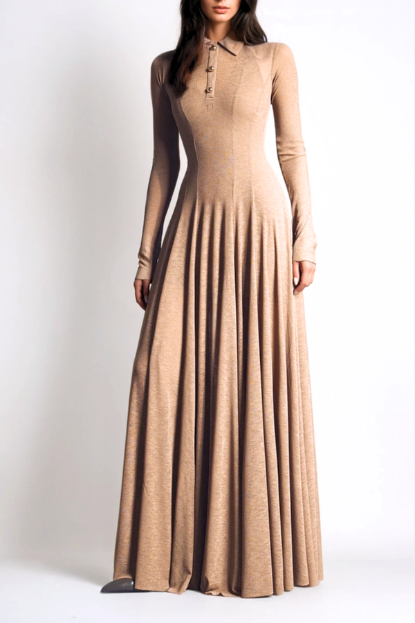 Zafira Long Sleeve Knit Maxi Dress - Khaki