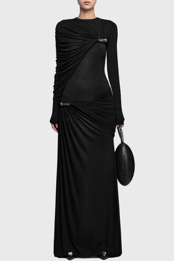 Zamir Asymmetric Ruched Maxi Dress - Black