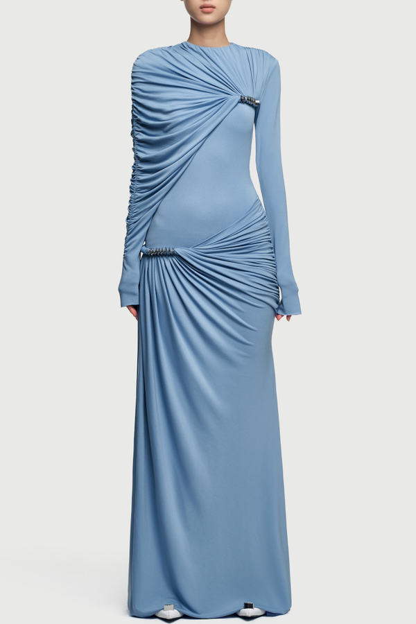 Zamir Asymmetric Ruched Maxi Dress - Blue