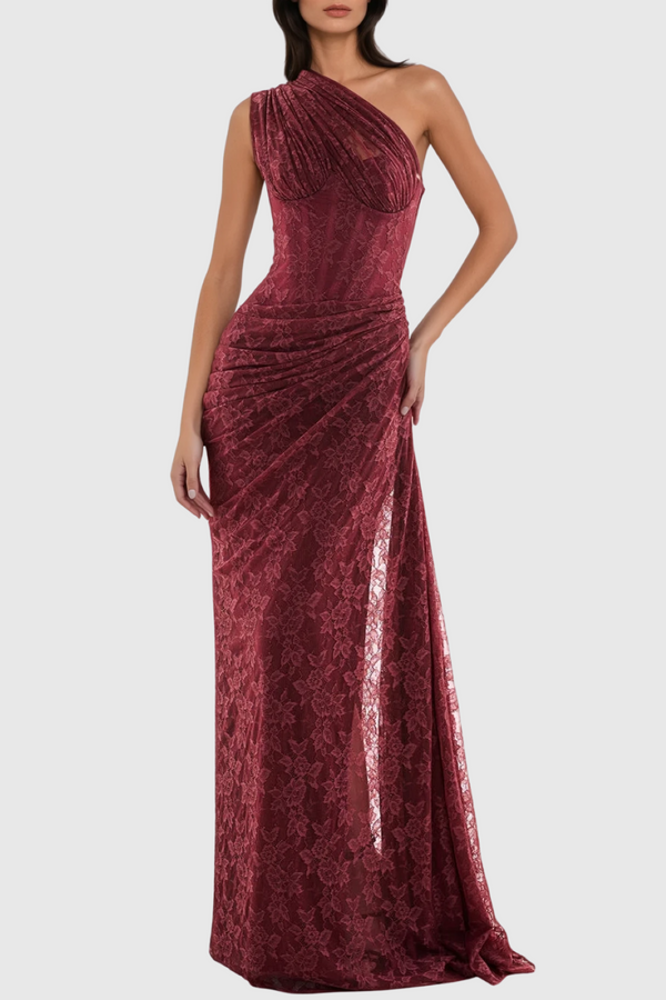 Zelma Lace One Shoulder Corset Maxi Dress