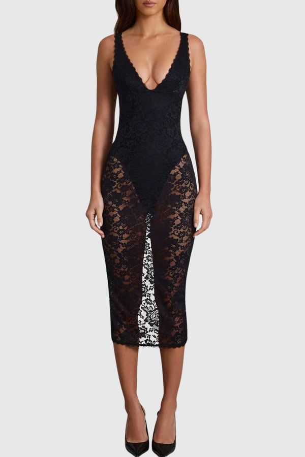 Zenno Lace Sleeveless Midi Bandage Dress