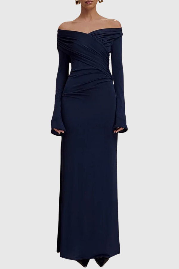 Zephya Off Shoulder Ruched Maxi Dress - Navy
